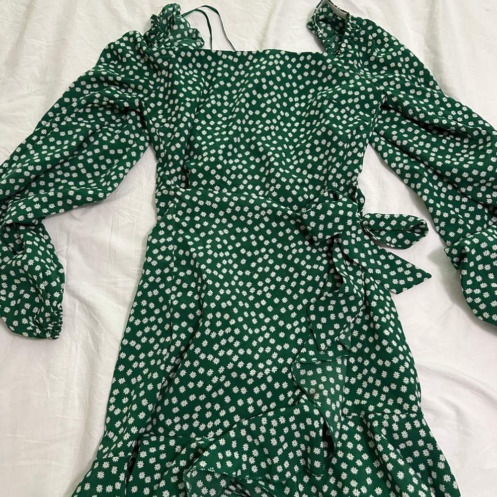 Princess Polly Green and White Ruffled Tiered Sundress